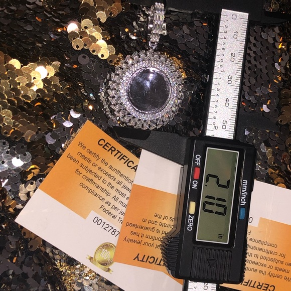 10k white gold vermeil, picture pendant, memorial charm, simulated diamonds, WOW - Picture 3 of 8